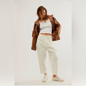 Free People Bay to Breakers White Cotton Slouchy Cargo Pants Size Large NWOT